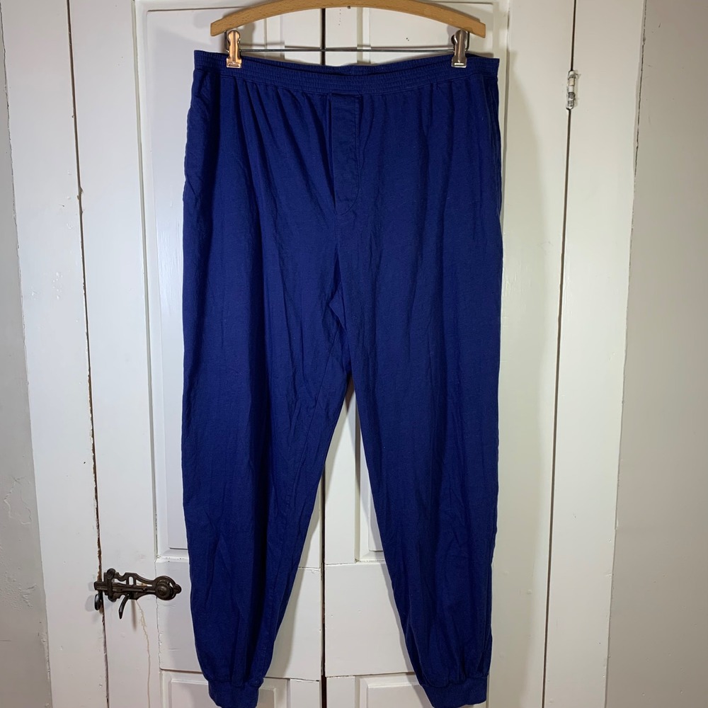 Vermont Country Store Mens Blue Cotton Jersey Pajama Pants Jogger Sleep L